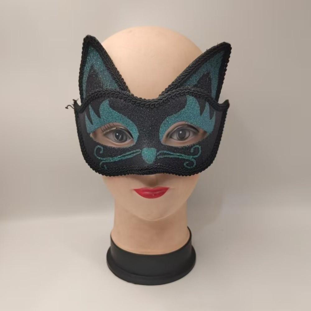 3D Cat Texture Glitter Cat Half Face Mask Funny Cosplay Halloween Cat Party Eye Mask  Themed Party