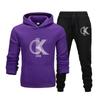 Linegeo Men Hoodie & Jogger Set, Refined Striped Interlocked Letter Art Print, Thick Fleece Sport Two Piece Set for Street Leisure