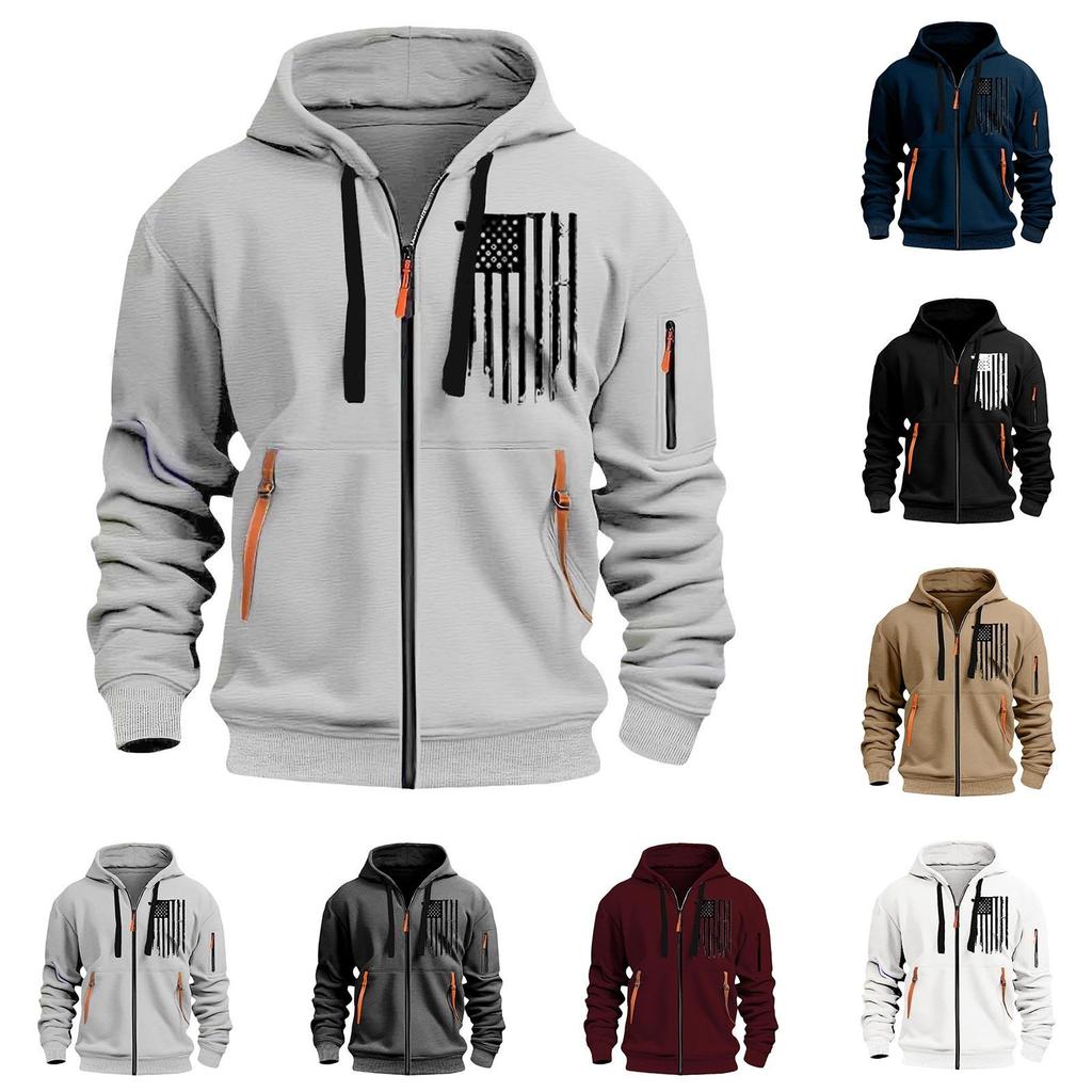 Men's Sports Casual Hoodie Hoodie Cardigan Zipper Multi-pocket Hoodie Coat