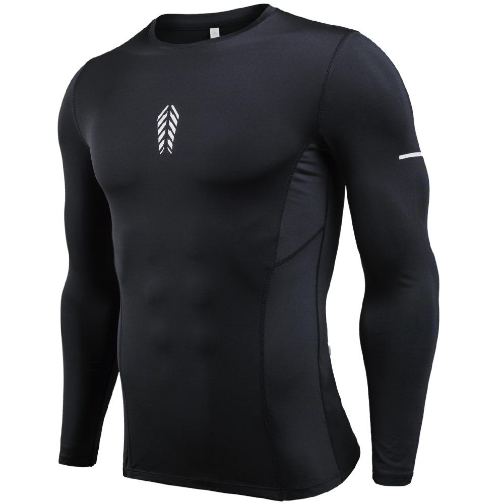 Men s Spring Fitness T-shirts Quick Dry Pro Compression Tops Training Running Sports Shirts S чёрный