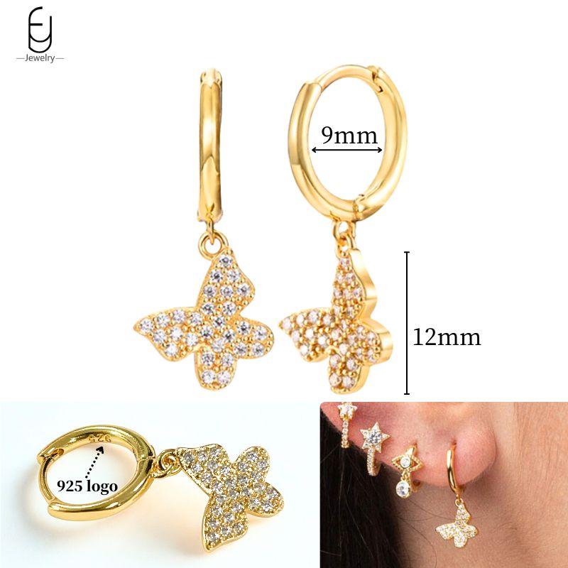 925 Silver Ear Needle White Crystal Gold Earrings for Women Luxury Water drop/Heart/Flower Pendant Earring Fine Jewelry