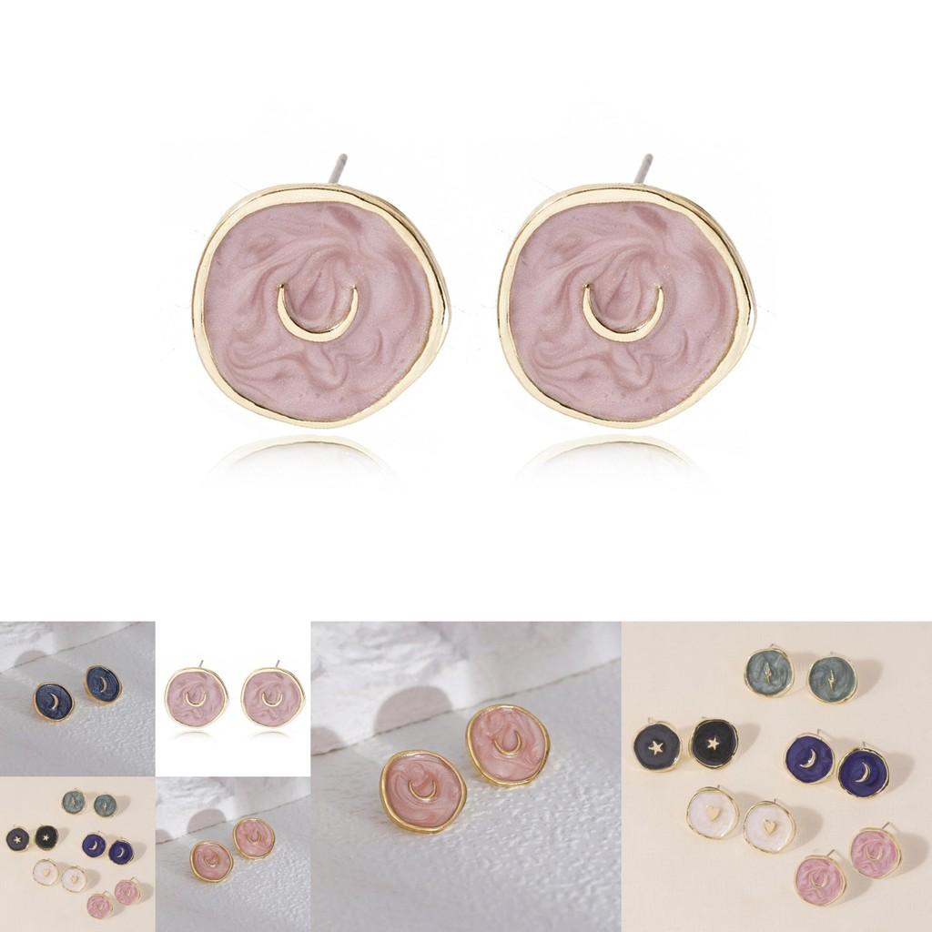 Creative Heart Moon Star Alloy Plated Earrings In Fashionable Geometric Style