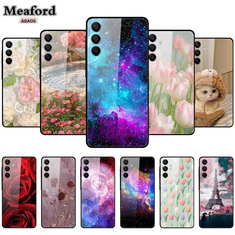 For Samsung Galaxy A16 Case Hard Tempered Glass Cover Colourful Back Shield Bumper for Samsung A 16 5G SM-A166B Protector Funda