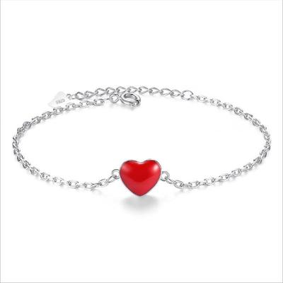 Bracciali Charm Smalto Cuore Rosso Gioielli per Donne Vintage Bracciali in Argento Sterling 925 per Accessori da Donna