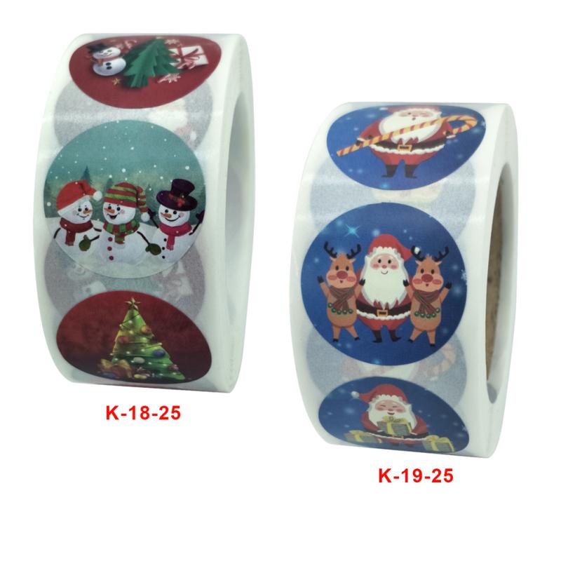 500pcs/roll 1-inch/25mm Christmas Self-adhesive Stickers Holiday Gift Sealing Label Decoration