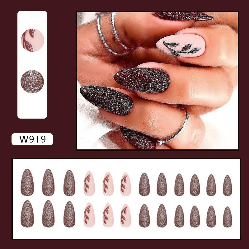 Retro And Elegant Spring And Summer Flower Manicure Fashion European And American Style Almond A Square Nail Piece Finished Product Mixed Batch