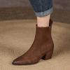 Fashion NEW Autumn Women Boots Pointed Toe Chunky Heel Shoes Genuine Leather Shoes for Women Casual Slip-on Western Boots Short Boots