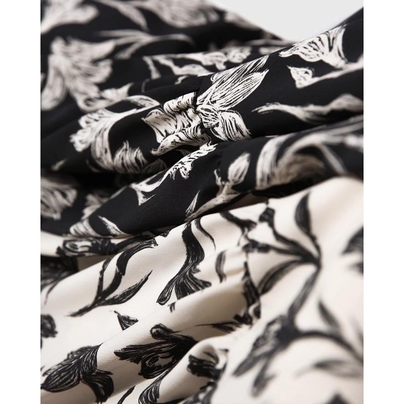 Spring 2025 A-line Printed Midi Skirt with Elastic Waist - QZE891127AL