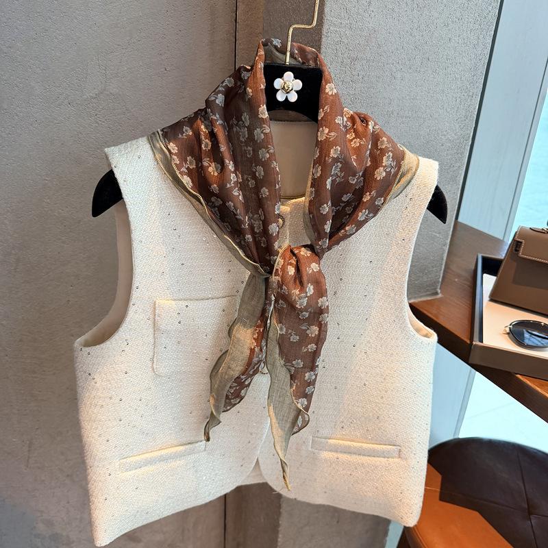 Literary small floral cotton and linen headband silk scarf women's spring and autumn waist scarf versatile decorative scarf headscarf triangular scarf