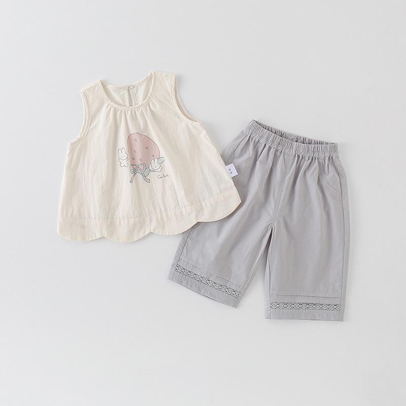 Summer 2026 Korean Style Sleeveless Vest Set for Girls 73 CM