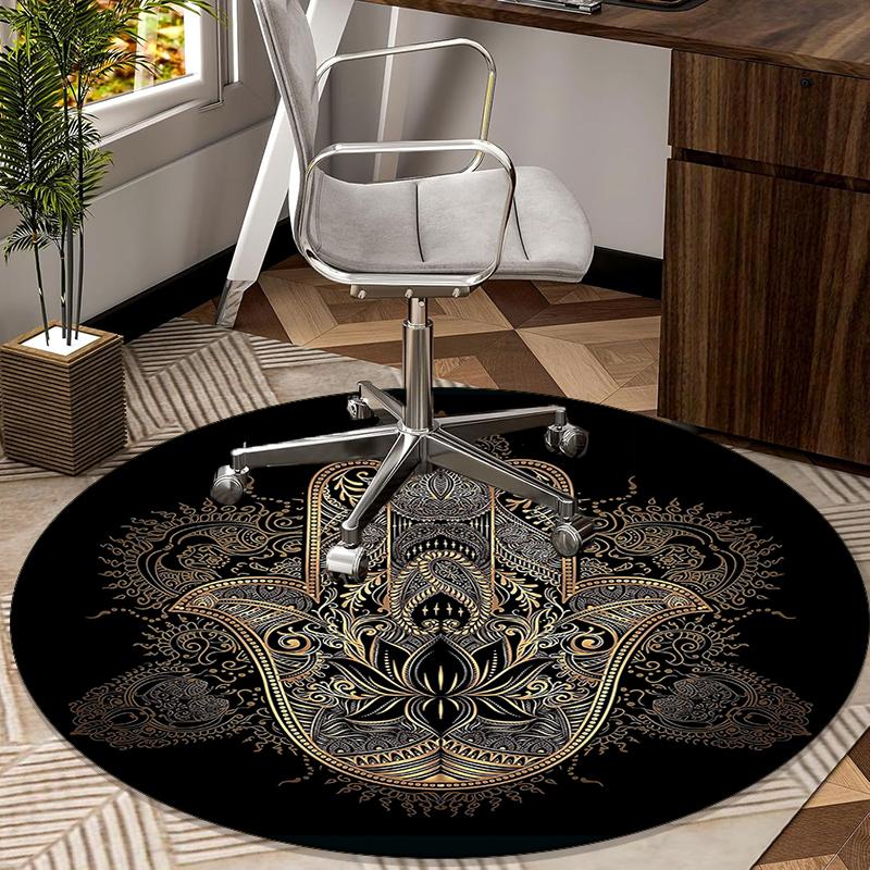 Alfombra redonda con diseño de mano de Fátima dorada, Cojín para silla, Alfombra redonda para entrada, Alfombras redondas suaves para sala de estar, dormitorio, decoración de alfombra circular, regalos