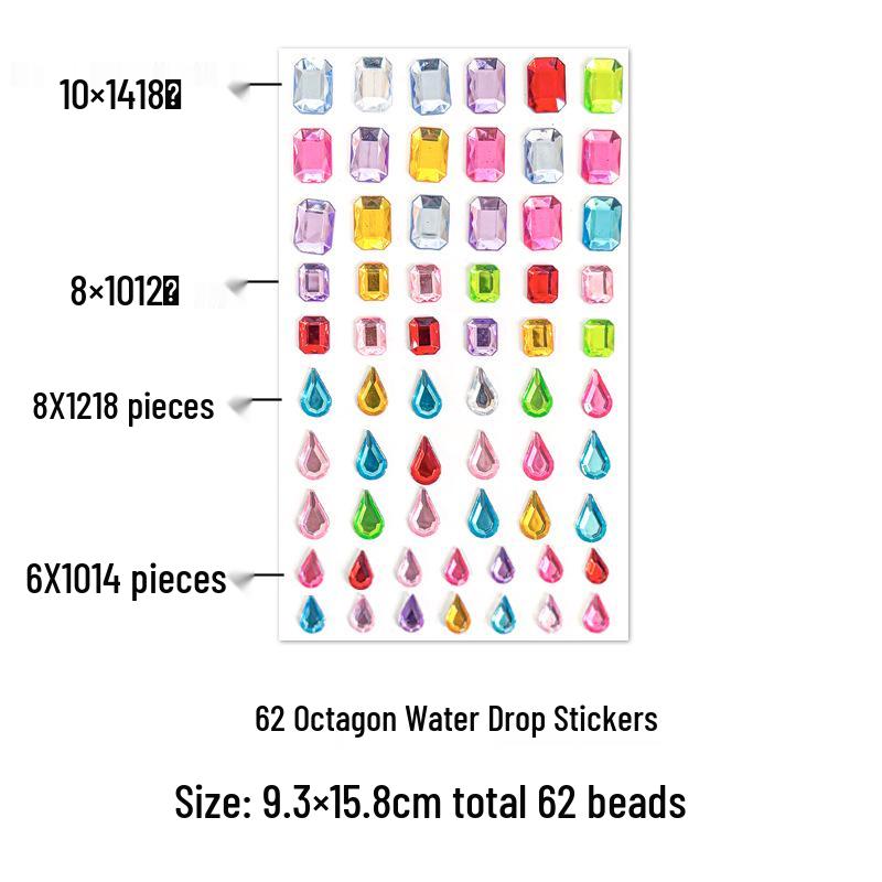 Gem Stickers: Kids' 3D Acrylic Crystal DIY Rhinestone Decorations, Colorful Cross-Border Designs for Girls