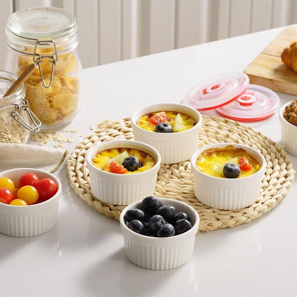 6pcs 8 Oz Ramekin with Lid Pudding Cup Multifunctional Dessert Cup Custard