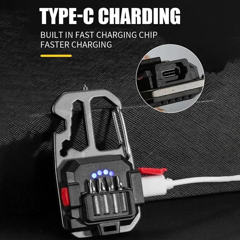 COB Keychain Work Light Flashlight with Battery Display Rechargeable High Lumens Portable LED Light for Camping Hiking Running