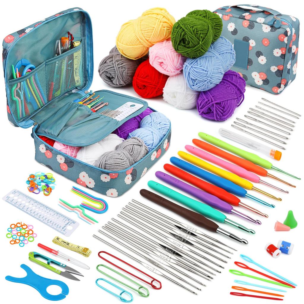 RMTIME Crochet Kit for Adult Crochet All Necessary Tools Included Beginners, 103-piece Set, Hooks, Threads, Hooks, Accessories,