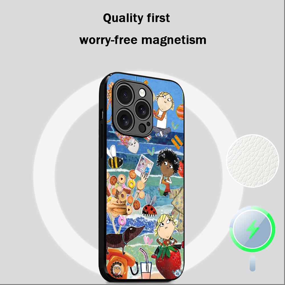 Charlie lola cartoon cute pattern desgin Phone Case For iPhone 16 15 14 13 12 11 Plus Pro Max  High-end Luxury Magsafe Sheepskin