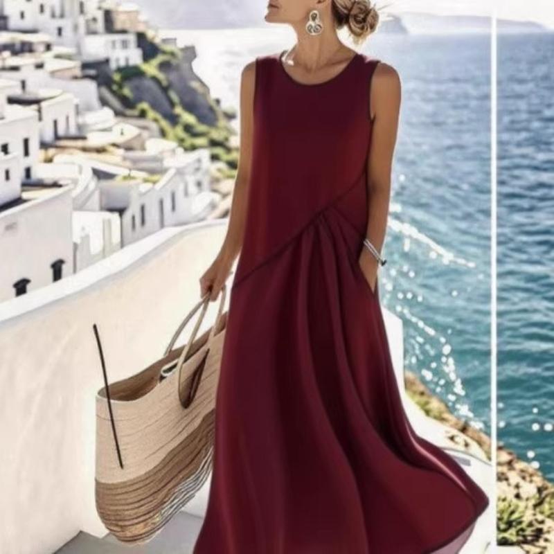 Women'S Summer Dress, Round Neckline, Sleeveless Suitable for Women