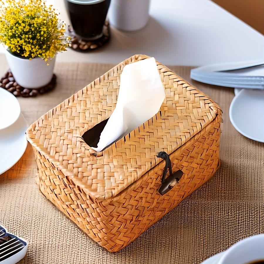 Chic Woven Storage Basket with Lid - Decorative Artistic Tissue Box Holder for Living Room, Rectangular Fabric Organizer for Cosmetics & Accessories