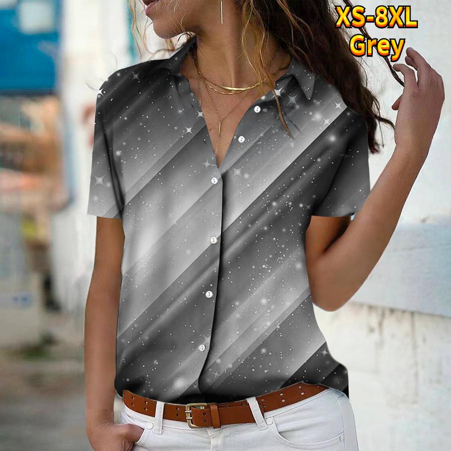 2025 Summer New Fashion Women's Abstract Printed Short Sleeve V-neck Casual Button-down Shirt Top