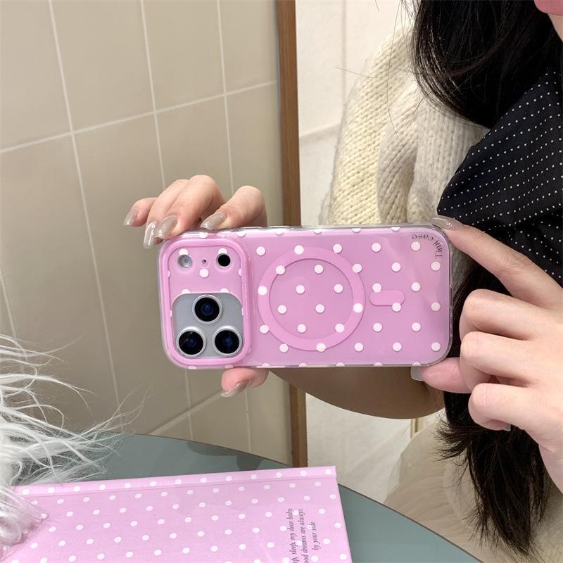 Magnetic Polka Dot Phone Case for iPhone 17/16 Pro Max/15/14 - Japanese Korean Design