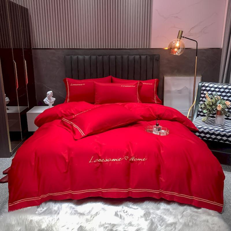 Baumwolle Hochzeit vierteilige festliche Bettlaken Bettbezug reine Baumwolle Hochzeitslaken neue Hochzeit rote Hochzeitszimmerbettwäsche