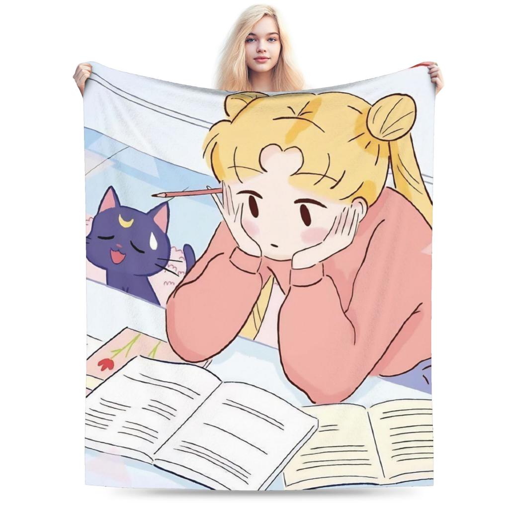 Sailor Moons Flannel Blanket Winter Soft Durable Bedding Throws for Girls Boys Couch Bed Novelty Bedspread Sofa Bed Cover