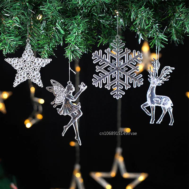 2PCS/Set Christmas Decor Crystal Acrylic Ornaments Deer Angel Xmas Tree Unicorn Hanging Pendants Navidad  New  Gift