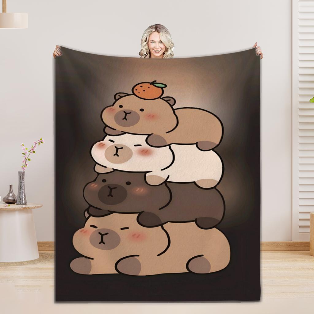 1pc Blankets Lovely Capybara Printed Flannel Blanket Quality Soft Warm Throw Blanket Winter Kids Couch Bed Fluffy Bedspread