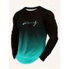 Men's Letters Print Gradient Color Long Sleeve Crew Neck T-shirt, Casual Comfy Tee As Gift