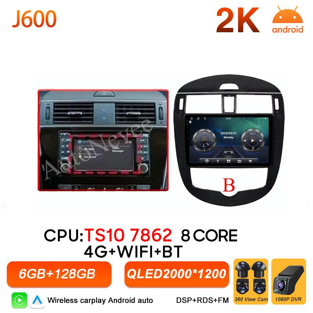 Android 16 Carplay For Nissan Pulsar C13 Hatchback 2013 2014 2015 - 2018 Car Radio Video BT Touch Screen GPS Navigation DSP 2k