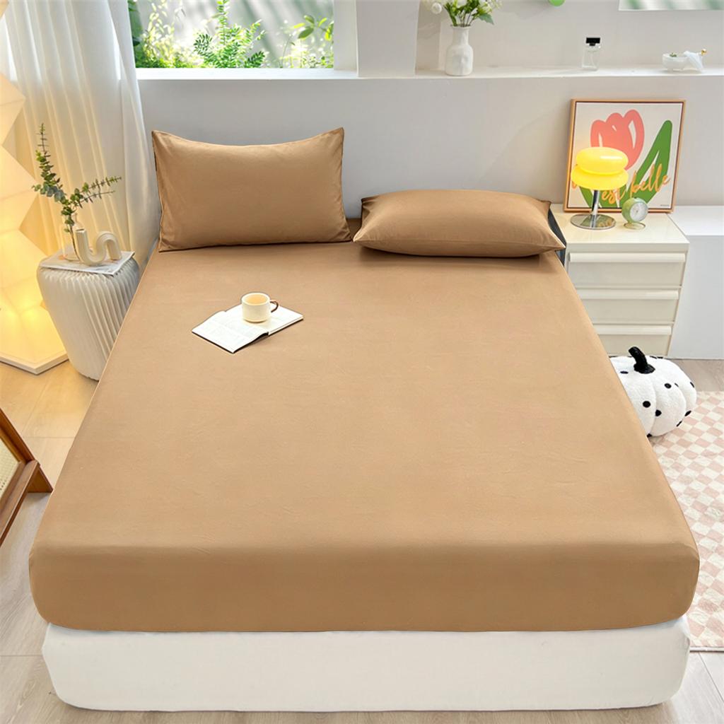 Solid Color Brushed Fitted Sheet Set Simple Mattress Protector Soft Breathable Bed Cover for Home Bedroom