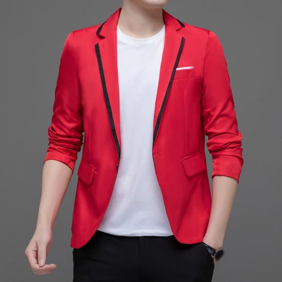 Dar Kesim Erkek Blazer Renk Blok Tek Düğmeli İlkbahar Sonbahar Erkek Günlük Takım Ceket Düğünler Damat Blazer Ceket