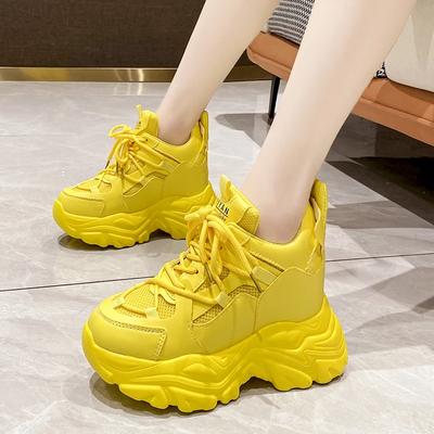 Mode Plateforme Haute 10cm Automne Chaussures de Sport Décontractées pour Femmes Chaussures à Lacets Sneakers Chunky Confortables pour Femmes Chaussures d'Extérieur Respirantes