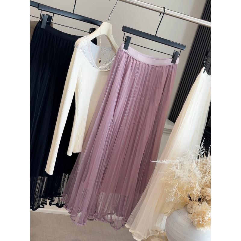 Elegant super fairy mesh splicing skirt women's spring and summer new high waist and thin temperament medium and long fairy skirt