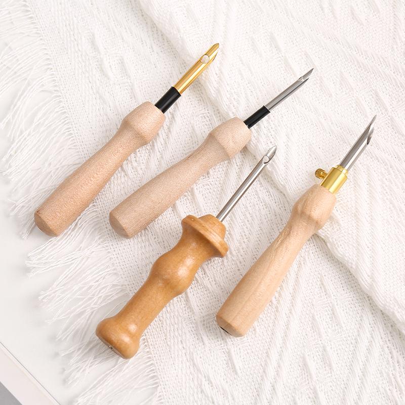 Wooden Handle Russian Punch Needle Tool with Gold-Plated Head for Chunky Yarn Embroidery