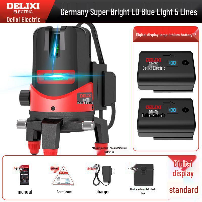 DELIXI High Precision Green & Blue Light Laser Level (2 & 5 Line) for Outdoor Use