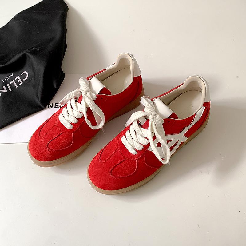 Fashion 2025 New Spring and Autumn Retro Light Flat Shoes Cowhide Sneakers Red And Blue And Beige Ladies' Daily Comfort Desginer Shoes