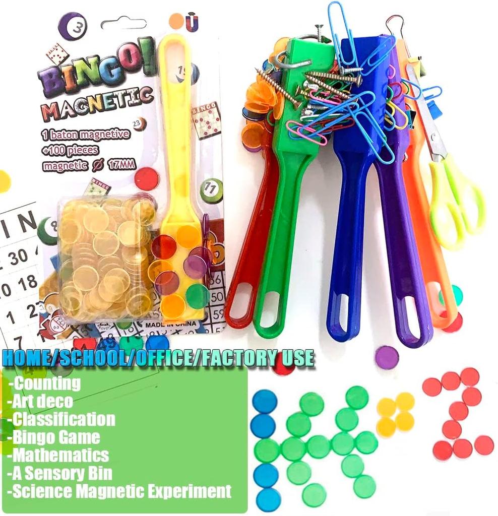 Montessori Magnetic Wands and Bingo Chips Games Color Counting and Sorting Learning Teaching Aids Educational Toys for Children