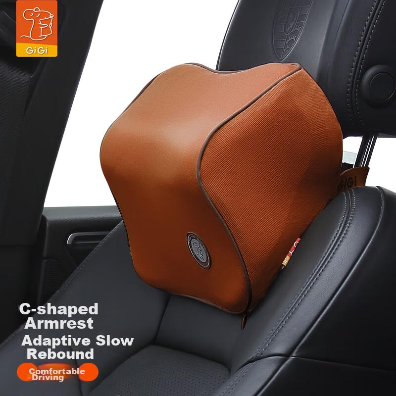 GiGi Car Headrest And Lumbar Support Set, Memory Foam Lumbar Cushion, Neck Pillow for Car, Cervical Pillow, Neck Support Cushion, Coffee Color