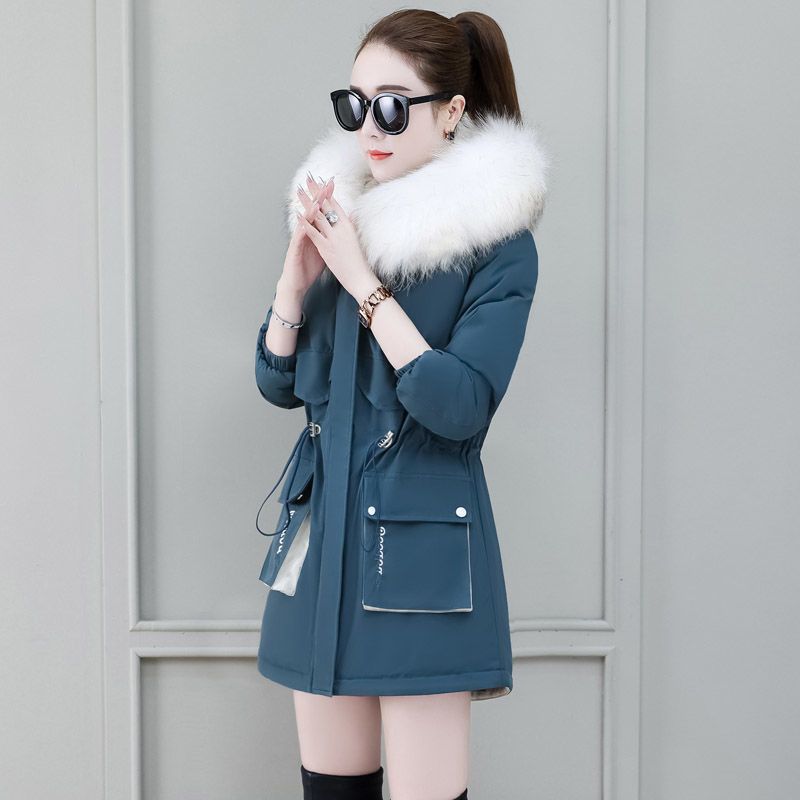

Зимнее пальто Женское Парка Модные Длинные Пальто Толстовка Меховая Теплая Куртка Верхняя Одежда M синий