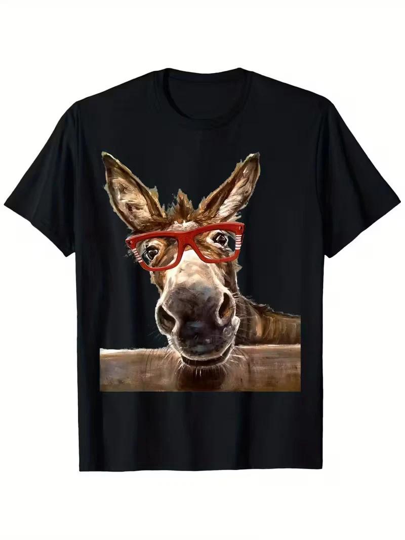 Funny Donkey with Glasses T-Shirt - Soft Cotton Casual Round Neck Tee with Cute XS