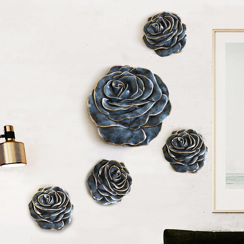 Nordic Three-dimensional Flower Wall Decoration Living Room Background Wall Resin Gilded Flower Wall Hanging Interior Decoration