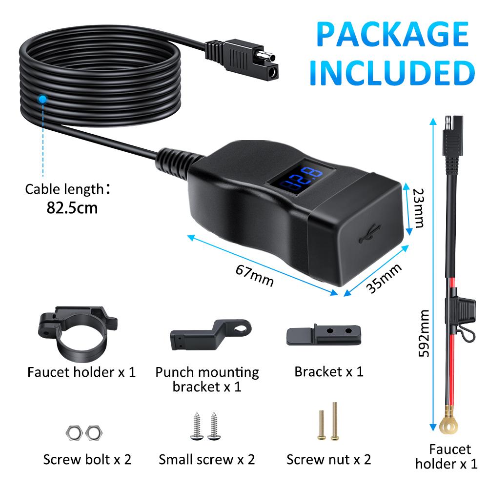 

Universal 12V Fast Charging Motorcycle USB Charger QC3.0 USB-C Power Adapter Waterproof with Switch Voltmeter Moto Phone Charger