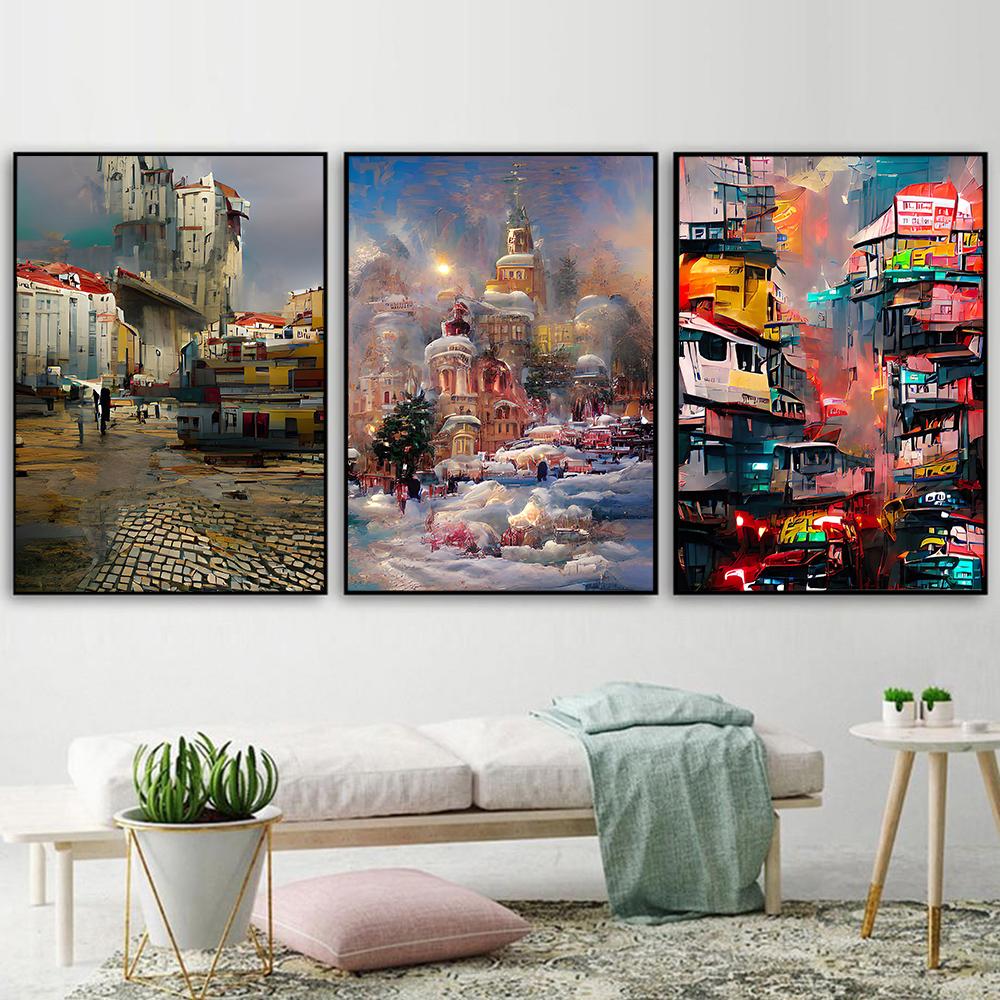 Tokyo Berlin Manila Rio Nairobi Lisbon Cityscape Canvas Painting Colourful Graffiti Travel City Poster for Living Room Decor