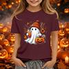 Kids Halloween Printed Short Sleeve T-Shirt Neck Relaxed Fit Casual Top for Boys and Girls