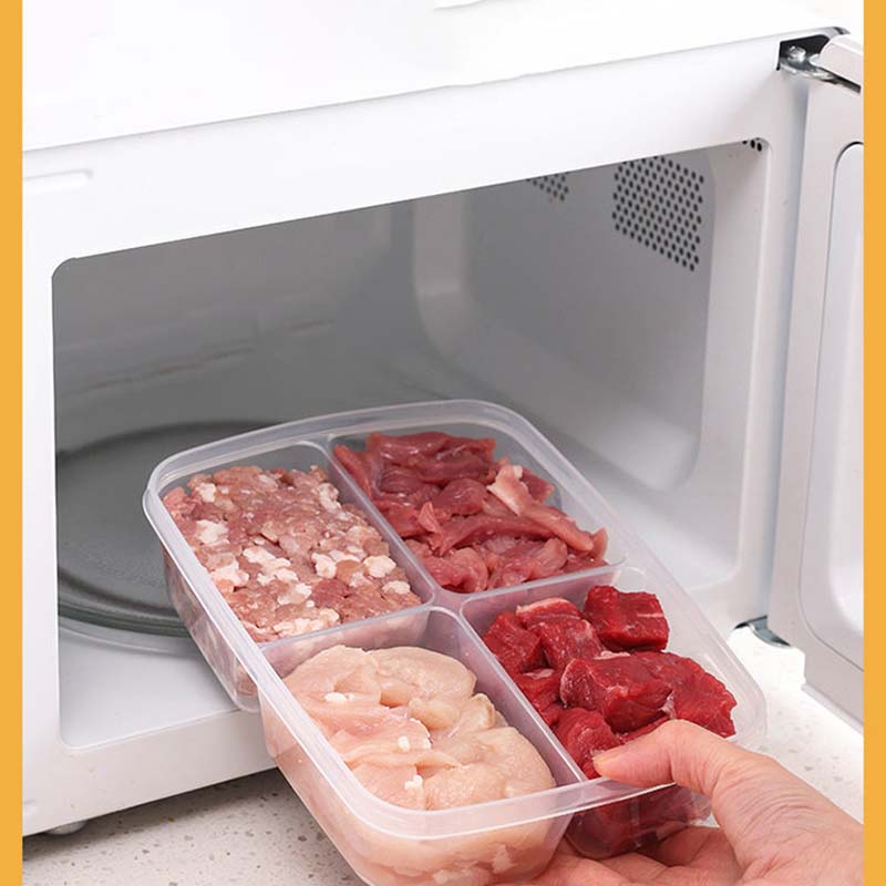 2/4/6 Refrigerator Organizer Storage Fresh-keeping Box Plastic Microwave Lunch Box Sealed Portable Partition Box Fruit Meat Storage Box 4 Compartments