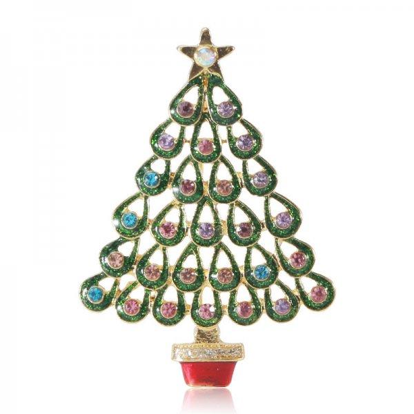 Rinhoo Fashion Zircon Christmas Tree Green Tree Brooch Pins Christmas New Year Gift Jewelry Gift