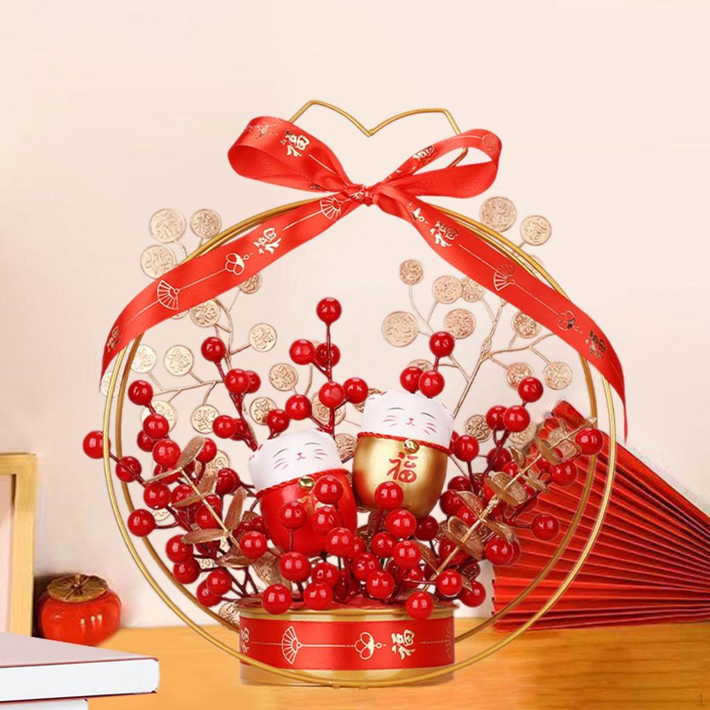 Fake Flower Blessing Bucket Desktop Ornament Chinese Year Decoration Spring Festival Decor for