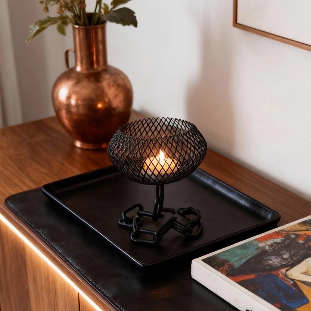 Vintage Iron Lantern Candle Holder Metal High Temperature Resistant Chain Candle Holder High Footed Hollowed Out Candles Stand