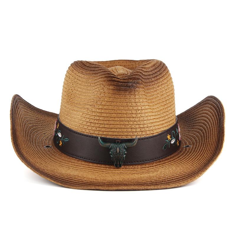 eBay European and American Western Cowboy Hat Vintage Embroidered Men's and Women's Straw Hat Outdoor Casual Sun Hat